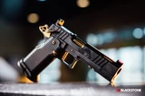 Alpha American Warfighter, 9mm, 5" V-Port Barrel, Custom Camo DLC Finish, Gold TiN Accents 