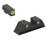 Meprolight USA Hyper-Bright Sight Set, Green Tritium, Yellow Outline Front, Black Outline Rear, Fits Glock 17/17L/19/22 - 810013520781 