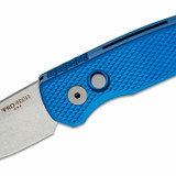 Pro-Tech Runt 5, Reverse Tanto, Stonewash CPM-20CV, Textured Blue Aluminum, Automatic - R5205Blue 