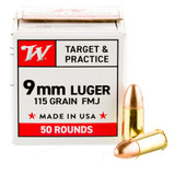 Winchester USA, 9mm Luger, 115 Grain, FMJ, 1,190 FPS, 1000 Rds - WIN9MM11510002 