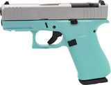 Glock G43X MOS, 9MM, 3.41" Barrel, 10 Rds, Robin's Egg Blue Frame / Crushed Silver Slide - 850059793688 