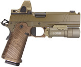 Nighthawk Custom Sandhawk Comp w/ Trijicon SRO 2.5 MOA Red Dot, 9MM, 5.00" Compensated Barrel, 17 RDs, Bronze/FDE - 144506512084 