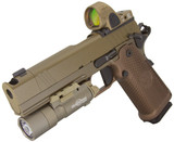 Nighthawk Custom Sandhawk Comp w/ Trijicon SRO 2.5 MOA Red Dot, 9MM, 5.00" Compensated Barrel, 17 RDs, Bronze/FDE - 144506512084 