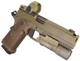 Nighthawk Custom Sandhawk Comp w/ Trijicon SRO 2.5 MOA Red Dot, 9MM, 5.00" Compensated Barrel, 17 RDs, Bronze/FDE - 144506512084 