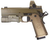 Nighthawk Custom Sandhawk Comp w/ Trijicon SRO & SureFire X300 Turbo, 9MM, 5.00" Compensated Barrel, 17 RDs, Aggressive Grip, Tan Cerakote - 158417240158 