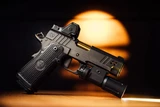 Nighthawk Custom Vice President Commander w/ Trijicon RMR HD & Modlite PL350, 9MM, 4.25" Barrel, 20 RDs, DLC Black / Gold TiN 