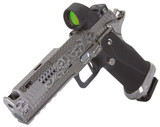 Tee Gun Vault Dark Forge Ported Reaper w/ Trijicon 1.0 MOA Red Dot, 9MM, 5.00" Ported & Comped Barrel, 20 Rds, Silver PVD Polish 