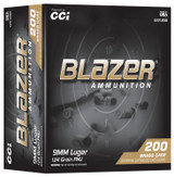 CCI Blazer Brass, 9mm, 124 Grain, FMJ, 200 RDs 