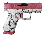 Glock 43X, 9mm, 3.41" Barrel, 15 RDs, Serrated Slide, White Scroll/Pink Glitter Cerakote 