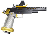 MasterPiece Arms DS9 Open w/ Trijicon SRO 2.5 MOA, 9MM, 5.00" Ported & Compensated Barrel, 20 Rds, Silver/Gold/Black 