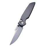 Pro-Tech TR-3 Integrity Thumbstud Manual, 3.5" Stonewash MagnaCut Blade, Relic Textured Aluminum Handle, Wide Deep Carry Clip, Black 