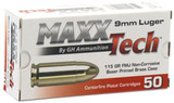 MaxxTech 9mm Luger, 115 Grain FMJ, Brass Case, 50 Rounds 