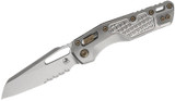Microtech MSI RAM-LOK, Marfione Select, Partial Serrated, Stonewash Blade, Frag Pattern Titanium with Flamed Titanium Accents 