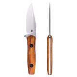 Ocaso Sevra, Fixed Blade Knife, Ironwood Handle, Stonewash Finish, Brown Leather Sheath, Stainless 