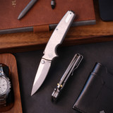 Ocaso Regis, Stonewashed Titanium Handle, Stonewashed Blade, Satin Hardware 