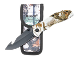 Rynoblade Knives RUKO Tundra Guthook, 440A Stainless Steel Blade, Tundra Camo Handle, Includes Matching Camo Sheath 