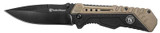 Smith & Wesson SWSA11, Assisted Folding Knife, 3.50" Black Plain Drop Point Blade, Brown/Black Rubberized Aluminum Handle 