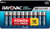 Rayovac AA High Energy Alkaline Batteries, 16 Batteries, Silver/Blue 