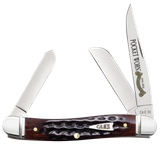 Case Pocket Worn Stockman Medium Folding Knife, Tru-Sharp Stainless Steel Blades, Mahogany Corn Cob Jigged Bone Handle 