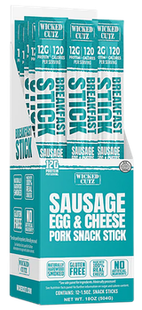 Wicked Cutz WCBR12SEC Sausage Egg & Cheese Pork Snack Sticks, 12 Pack 