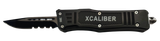 Xcaliber 380 ACP Small, OTF Part Serrated Black 440C SS Blade, 3.91" Steel Handle 