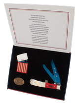 Case 250th Red and White Synthetic Trapper Folding Knife w/ Zippo Lighter, Stainless Steel Blades, Red/White/Blue Synthetic Handle, Blue PVD Finish 