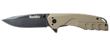 Smiths Products BattlePlan, 3.35" Drop Point Blade, Desert Tan G10 Handle, Black Stonewashed Finish 