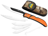 Outdoor Edge RazorBone, 6-Blade Folding Hunting Knife Set, Blaze Orange Handle, Camo Nylon Sheath 