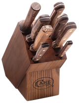 Case Household Cutlery Set, 9-Piece Walnut Handle Block Set, Satin Tru-Sharp Stainless Steel Blades 