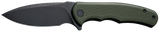 Civivi Praxis Mini, Flipper Opening Liner Lock Folding Knife, Black Stonewashed D2 Steel Blade, OD Green Textured G10 Handle 