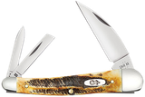 Case Seahorse Whittler, Burnt Dark Amber 6.5 BoneStag Handle, Tru-Sharp SS Blades, Plain Edge 