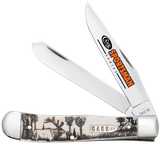 Case Sportsman Trapper Folding Knife, Stainless Clip & Spey Blades, Elk Embellished Natural Bone Handle, Mirror Polished 