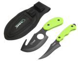 HME Skinning Kit, 2-Piece Fixed Skinner w/ Gut Hook/Caping, Black Oxide Blade, TPR Green Handle 