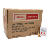 Global Ordnance M193, 5.56x45mm NATO, 55gr FMJ, 1,000-Round Case 