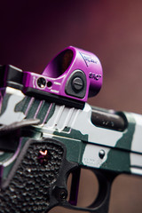 TEE Gun Vault Staccato XL, w/ Purple Trijicon SRO 2.50 MOA, 9MM, 5.40" Threaded Barrel, 20 RDs, Purple Camo 