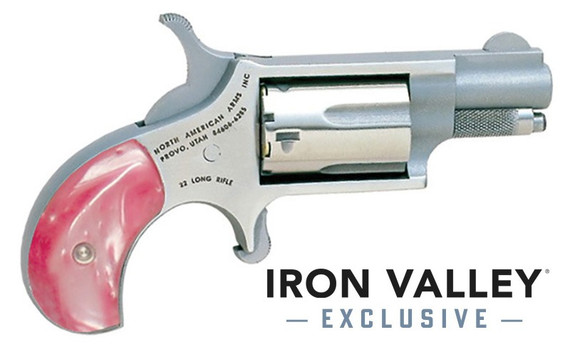 North American Arms Mini Revolver, Pink Pearlite Grip, .22 LR, 1.13" Barrel, 5 Rds, Stainless 