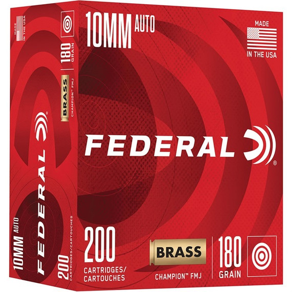 Federal Champion Training, 10MM, 180 Gr FMJ, Brass Case, 200 Rds 