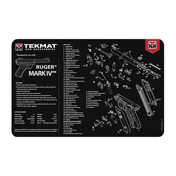 TekMat Ruger Mark IV Gun Cleaning Mat, .22 LR, Non-slip Backing, Black 