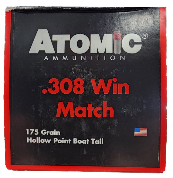 Atomic .308 Win Match 175 Grain Hollow Point Boat Tail Rifle Ammunition, .308 WIN, 50 Rds 