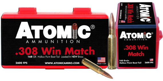 Atomic .308 Win Match, .308 WIN, 168 Gr Hollow Point Boat Tail, 2600 FPS 