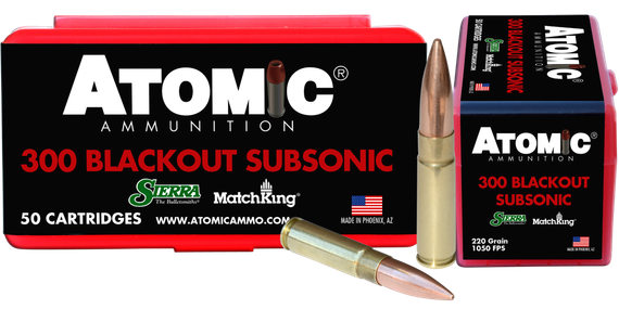 Atomic 00465, .300 Blackout, 220 Gr HPBT, 50rd Box, 50 Rds 
