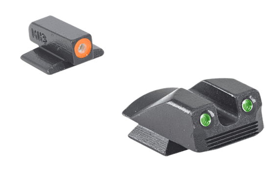 Meprolight Hyper-Bright, 9MM, Self-Illuminated Tritium Night Sight Set, Orange Front/Green Rear, Black 