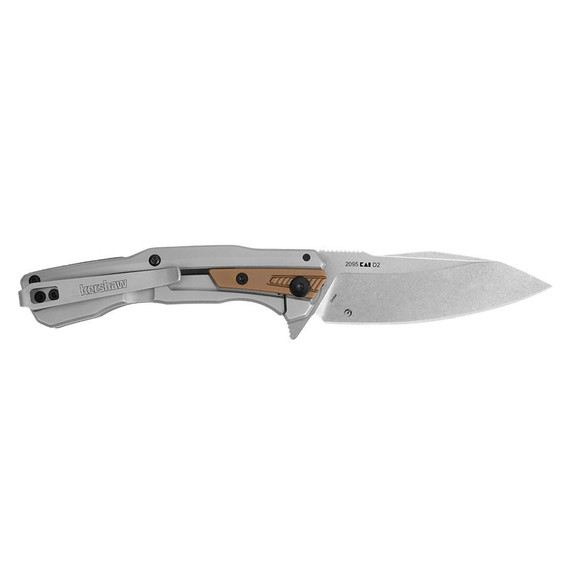 Kershaw Endgame, Folding Knife, Stonewashed D2 Blade, Stainless Steel Handle with Bronze and GFN Overlays 