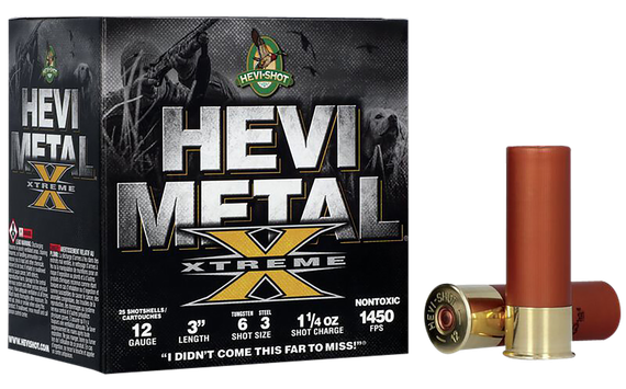 HEVI-Shot HEVI-Metal Xtreme, 12 Gauge, 1 1/4 oz Steel/Tungsten, #6 & #3 Shot, 25 Rds 