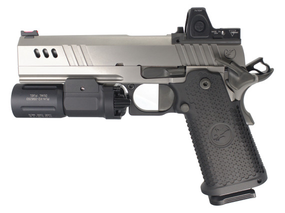 Nighthawk Custom BDS9 Government w/ Trijicon RMR Type 2 & Modlite PL350, 9MM, 5.00" Bull Barrel, 17 Rds, Silver / Black 