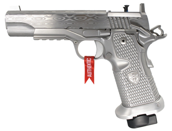 Cabot Serenity Max, Damascus Slide, RMR/SRO Optic Ready, Extended Magwell, 9MM, 5.00" Barrel, 20 RDs, Matte Stainless / Polished Damascus 