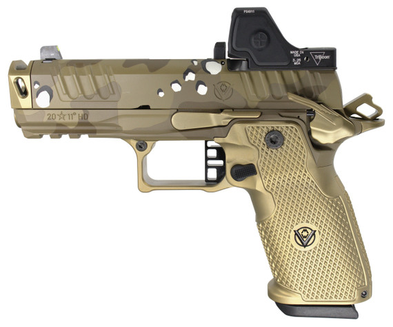 Vulcan Machine Werks Staccato HD C4X Preferred w/ Trijicon RMR HD 3.25 MOA & Red Dirt USA Trigger, 9MM, 4.00" Integrated Comp Barrel, 18 RDs, Vulcan HD Aluminum Grip, Chocolate Chip / FDE PVD 
