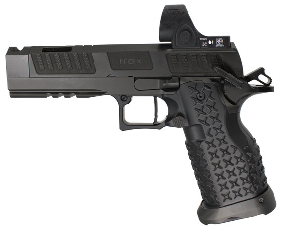 Jacob Grey Nox 9 Gentleman Series w/ Trijicon SRO 2.5 MOA Green Dot, 9MM, 5.00" Barrel, 18 RDs, V6 Ported & Compensated, 2.5 lb CRT Trigger, Midnight Black 