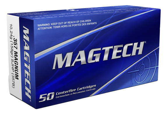 Magtech 357B Range/Training, .357 Magnum, 158gr SJHP, 50 Rds, Brass - 7891798043262 