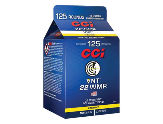 CCI VNT, 22 WMR, 125 Rds, Varmint Tipped - 604544655629 